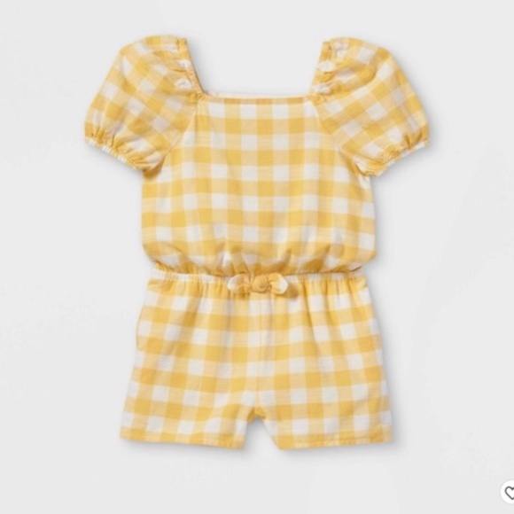 Cat & Jack Toddler Girls' Gingham Puff Sleeve Romper 2T - Picture 1 of 2